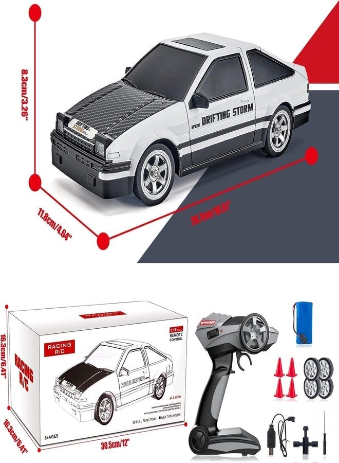 OOTLO سيارات التحكم عن بعد OOTLO 1:16 مقياس سيارة انزلاق RC 2.4GHz سرعة عالية 30 كم/س 4WD RTR سباق مع إطارات انزلاق وأضواء LED 1PCS بطاريات قابلة للشحن سيارات رياضية RC ألعاب للكبار والأطفال هدية (أبيض) - Image 2